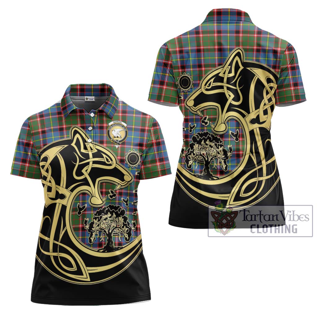 Tartan Vibes Clothing Norvel Tartan Women's Polo Shirt with Family Crest Celtic Wolf Style