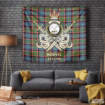 Norvel Tartan Tapestry with Clan Crest and the Golden Sword of Courageous Legacy