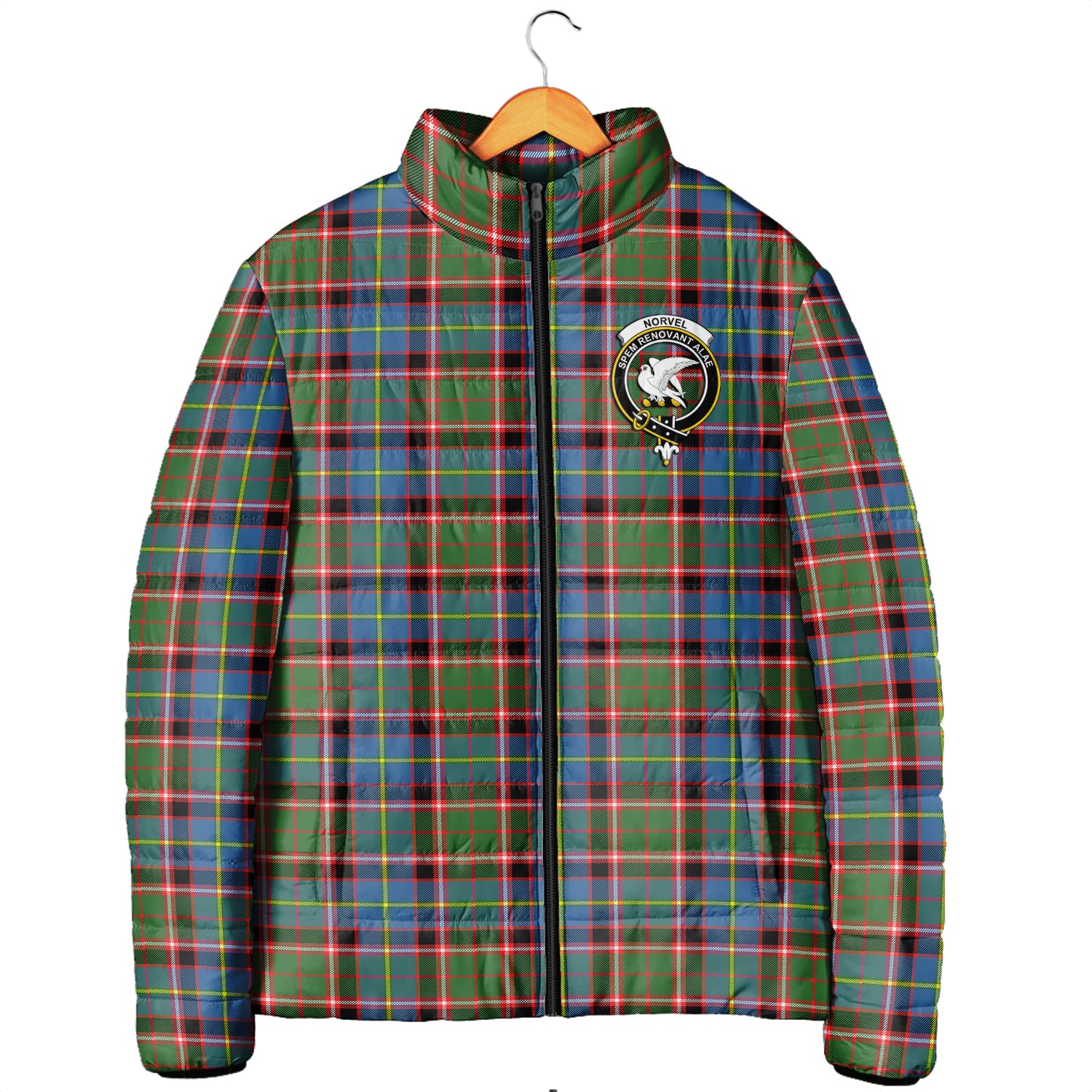 Norvel Tartan Padded Jacket with Family Crest Men's Padded Jacket - Tartan Vibes Clothing