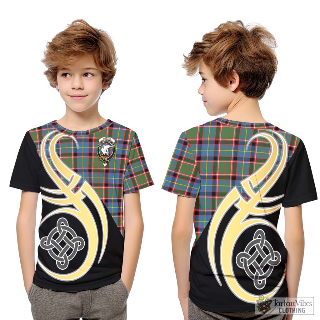 Tartan Vibes Clothing Norvel Tartan Kid T-Shirt with Family Crest and Celtic Symbol Style