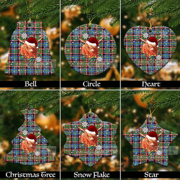 Norvel Clan Tartan Ornament with Christmas Twinkle Highland Cattle