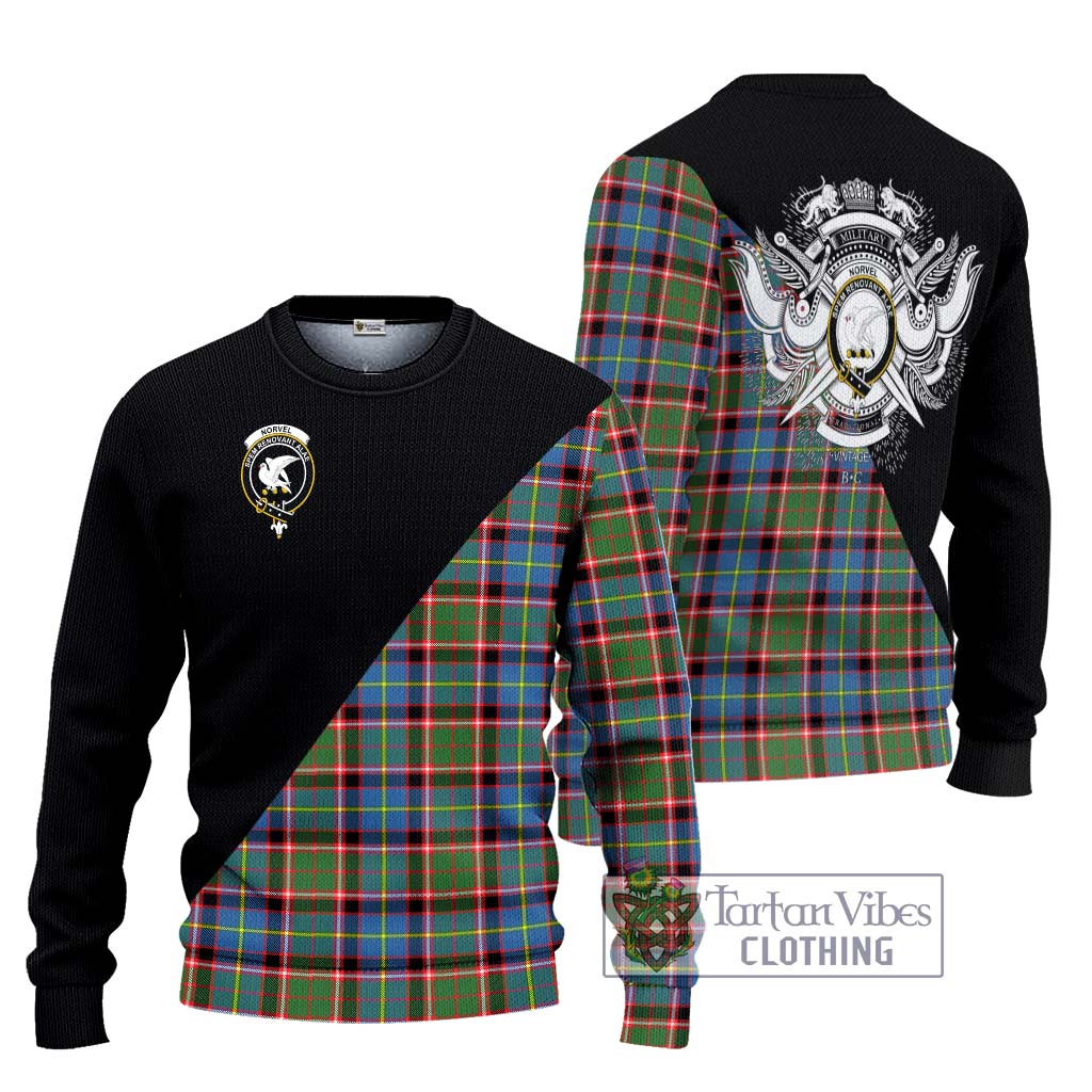 Tartan Vibes Clothing Norvel Tartan Knitted Sweater with Family Crest and Military Logo Style