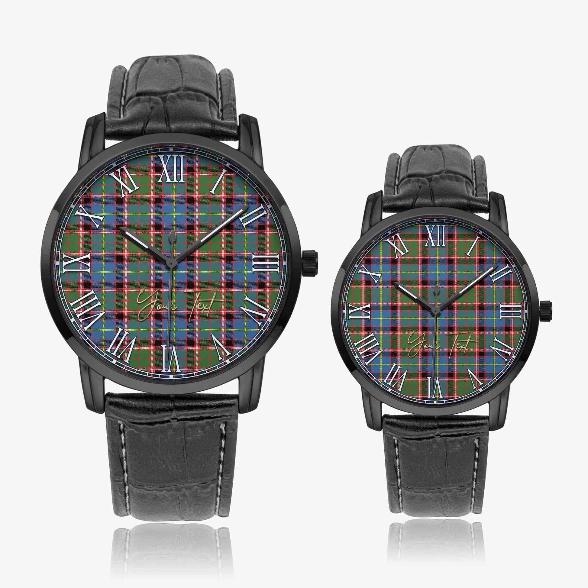 Norvel Tartan Personalized Your Text Leather Trap Quartz Watch Wide Type Black Case With Black Leather Strap - Tartanvibesclothing