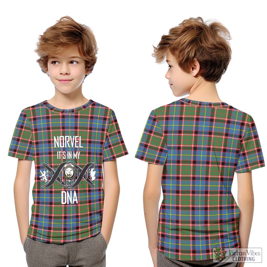 Tartan Vibes Clothing Norvel Tartan Kid T-Shirt with Family Crest DNA In Me Style