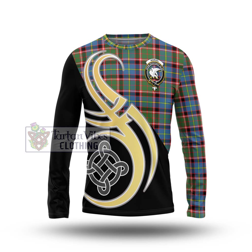 Tartan Vibes Clothing Norvel Tartan Long Sleeve T-Shirt with Family Crest and Celtic Symbol Style