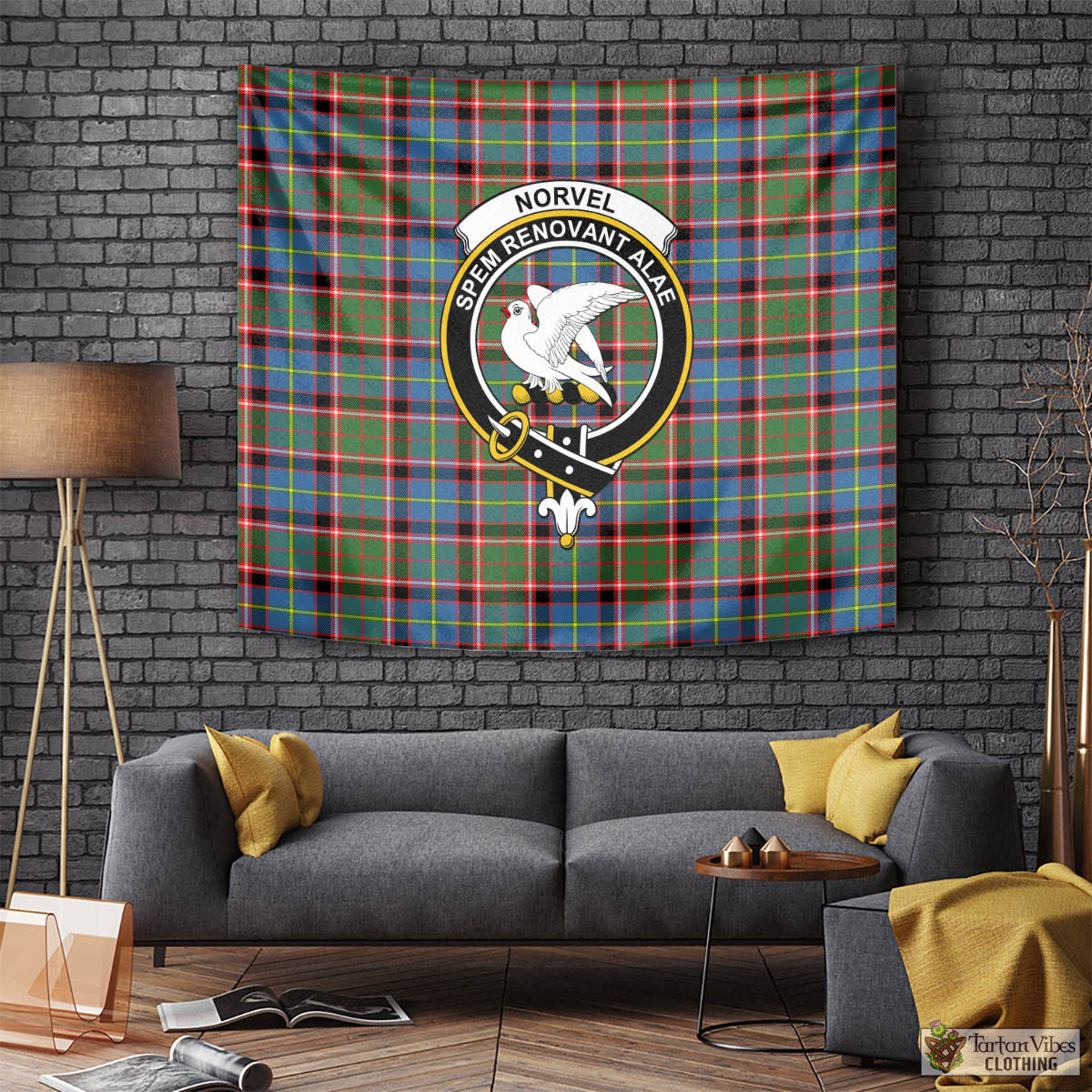 Tartan Vibes Clothing Norvel Tartan Tapestry Wall Hanging and Home Decor for Room with Family Crest