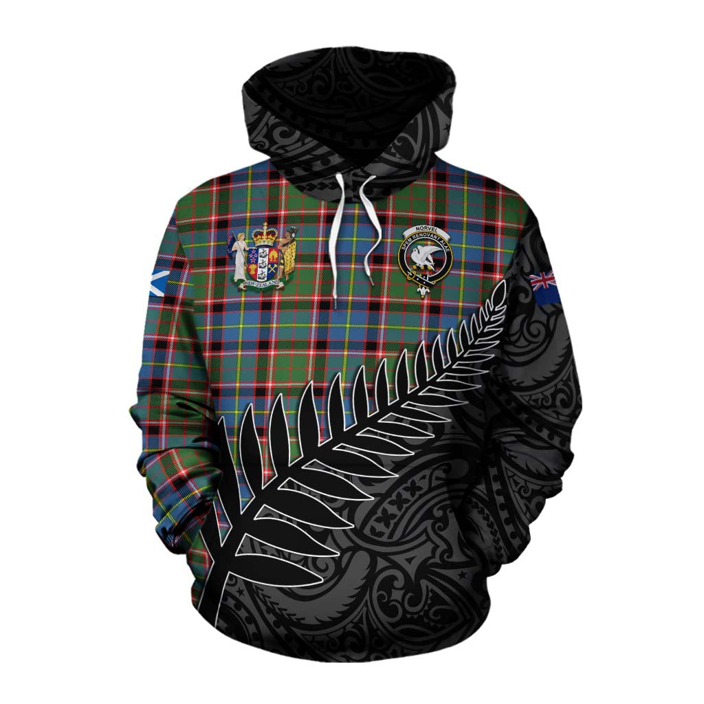 Tartan Vibes Clothing Norvel Crest Tartan Cotton Hoodie with New Zealand Silver Fern Half Style