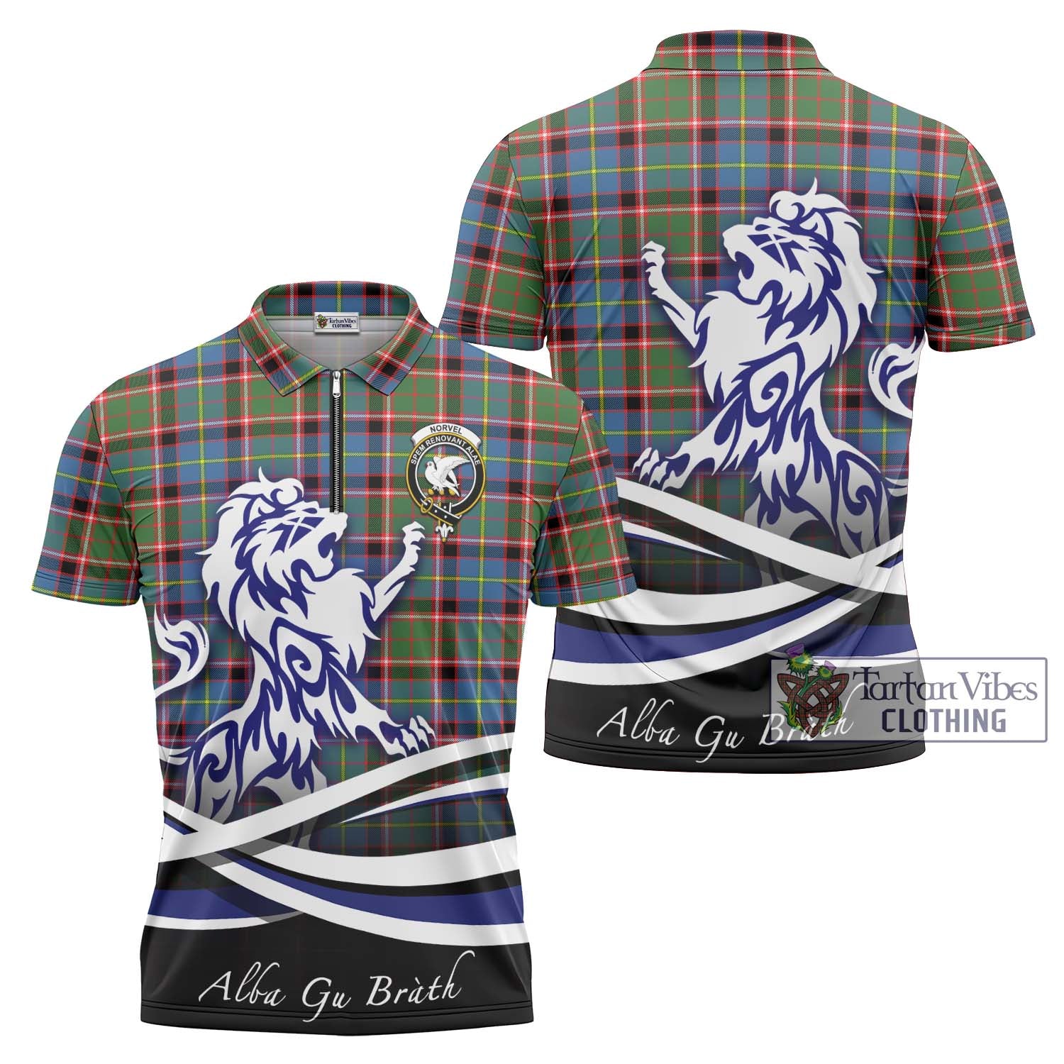 Tartan Vibes Clothing Norvel Tartan Zipper Polo Shirt with Alba Gu Brath Regal Lion Emblem