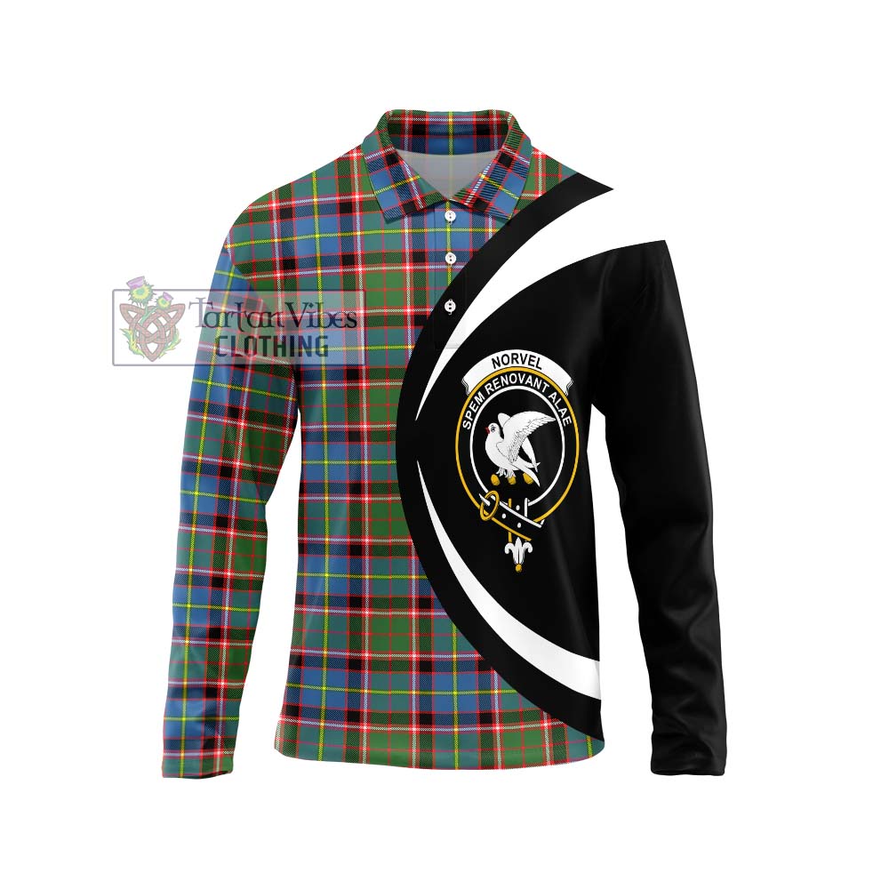 Tartan Vibes Clothing Norvel Tartan Long Sleeve Polo Shirt with Family Crest Circle Style