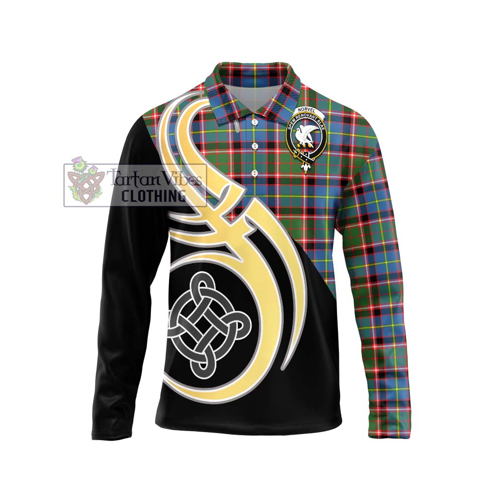 Tartan Vibes Clothing Norvel Tartan Long Sleeve Polo Shirt with Family Crest and Celtic Symbol Style