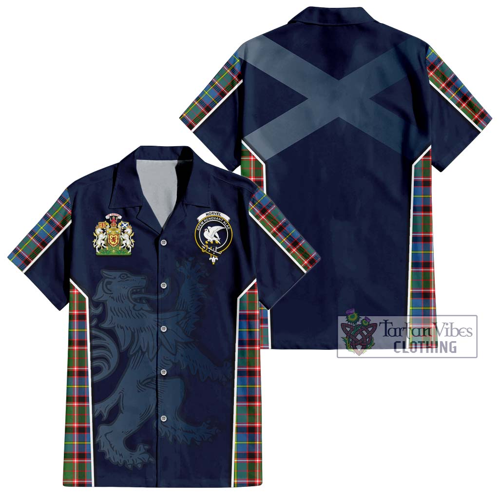 Tartan Vibes Clothing Norvel Tartan Short Sleeve Button Shirt with Family Crest and Lion Rampant Vibes Sport Style