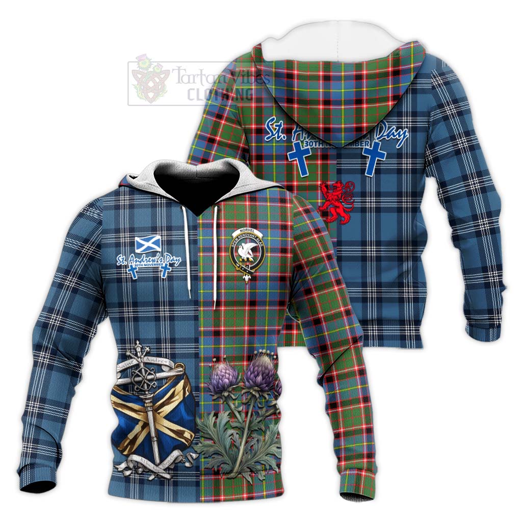 Tartan Vibes Clothing Norvel Tartan Knitted Hoodie Happy St. Andrew's Day Half Tartan Style