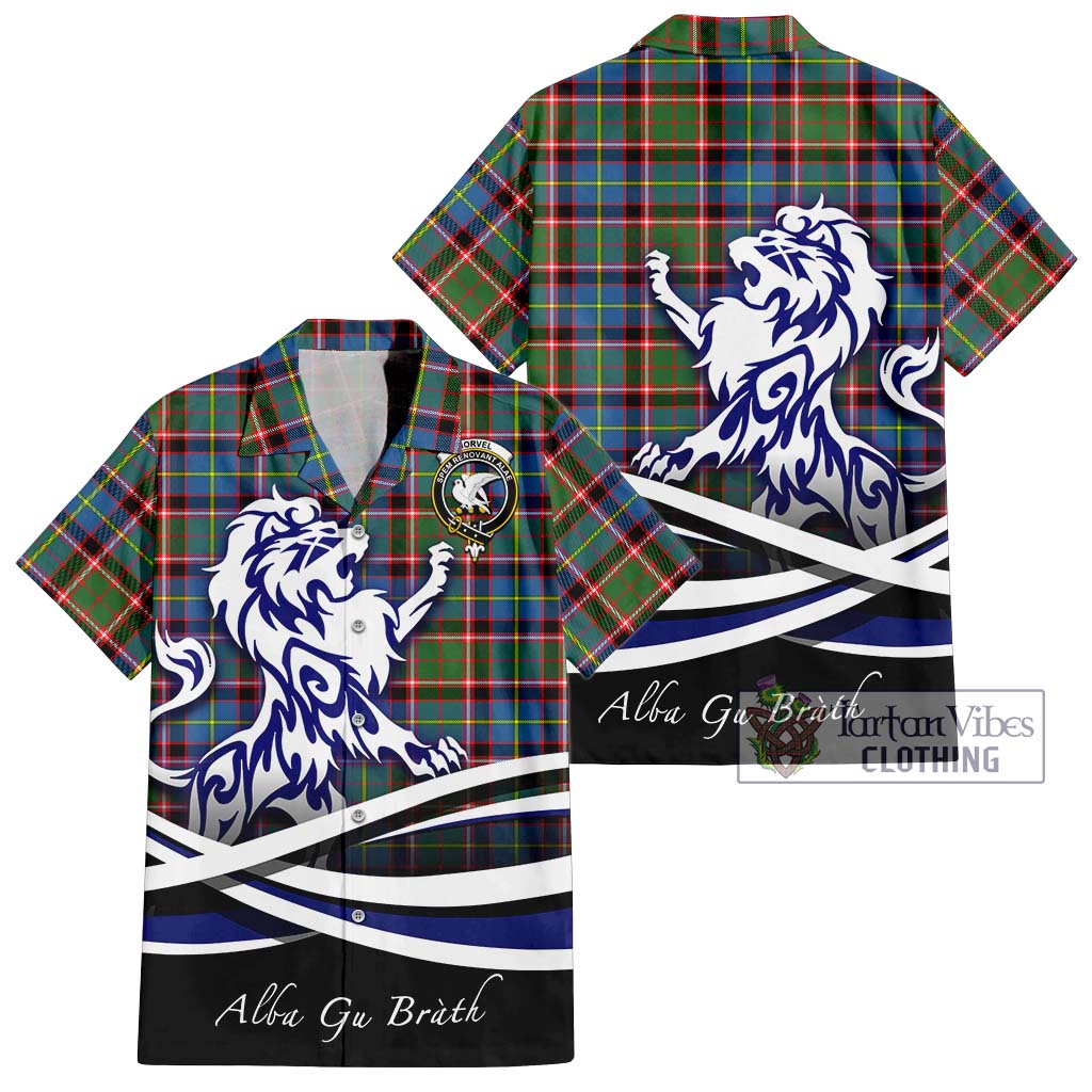 Tartan Vibes Clothing Norvel Tartan Short Sleeve Button Shirt with Alba Gu Brath Regal Lion Emblem