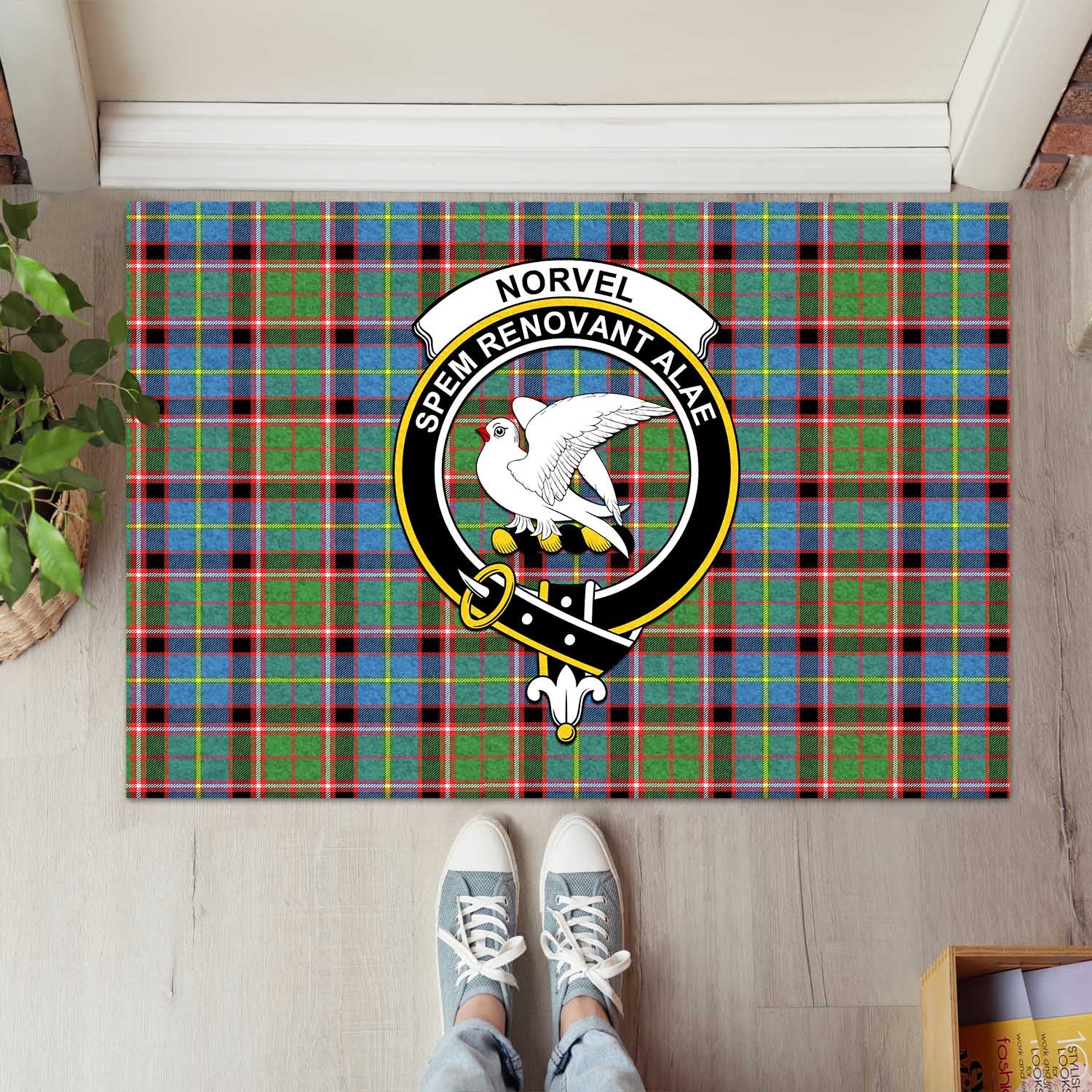 Norvel Tartan Door Mat with Family Crest - Tartanvibesclothing