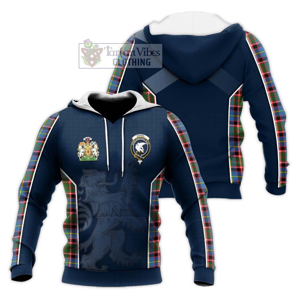 Tartan Vibes Clothing Norvel Tartan Knitted Hoodie with Family Crest and Lion Rampant Vibes Sport Style