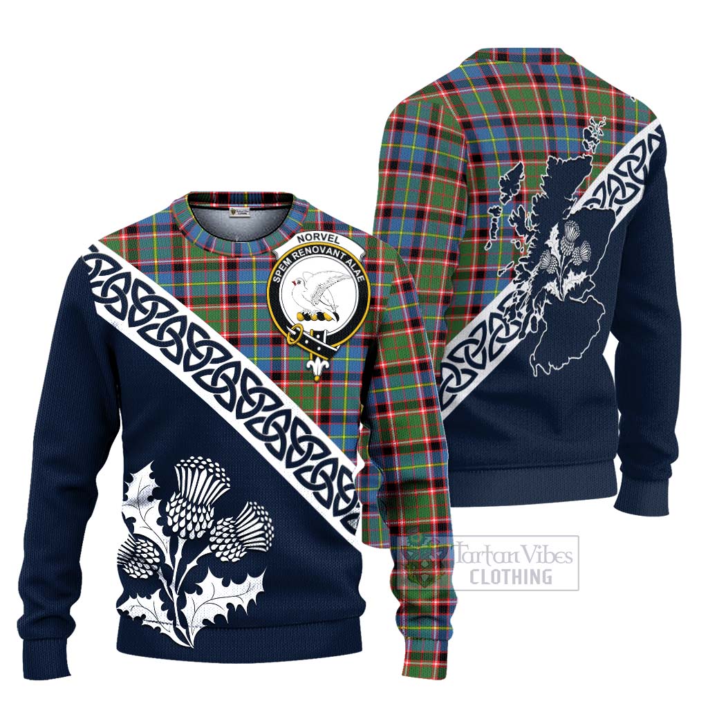 Tartan Vibes Clothing Norvel Tartan Knitted Sweater Featuring Thistle and Scotland Map