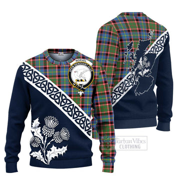 Norvel Tartan Knitted Sweater Featuring Thistle and Scotland Map