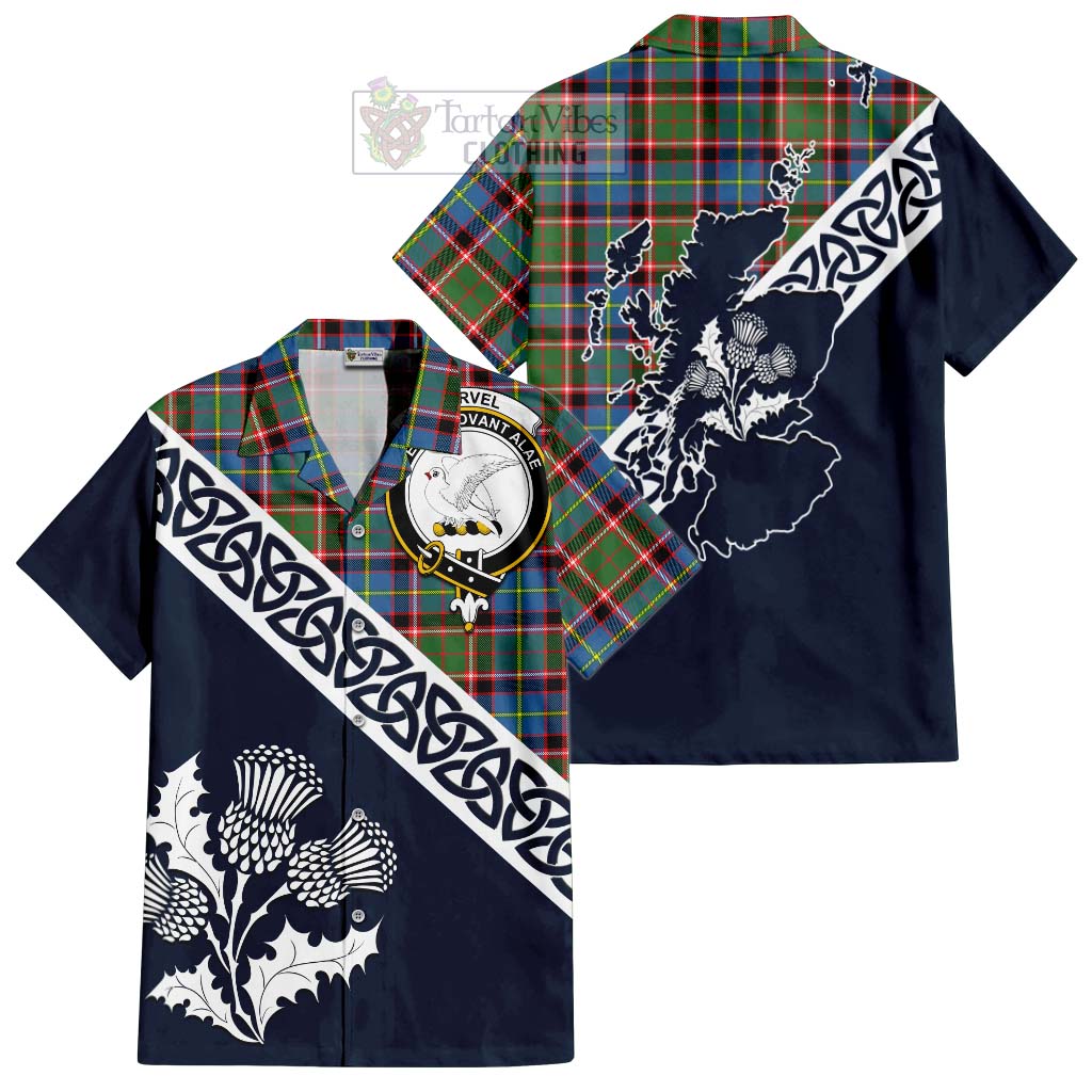 Tartan Vibes Clothing Norvel Tartan Short Sleeve Button Shirt Featuring Thistle and Scotland Map