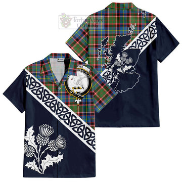 Norvel Tartan Short Sleeve Button Shirt Featuring Thistle and Scotland Map