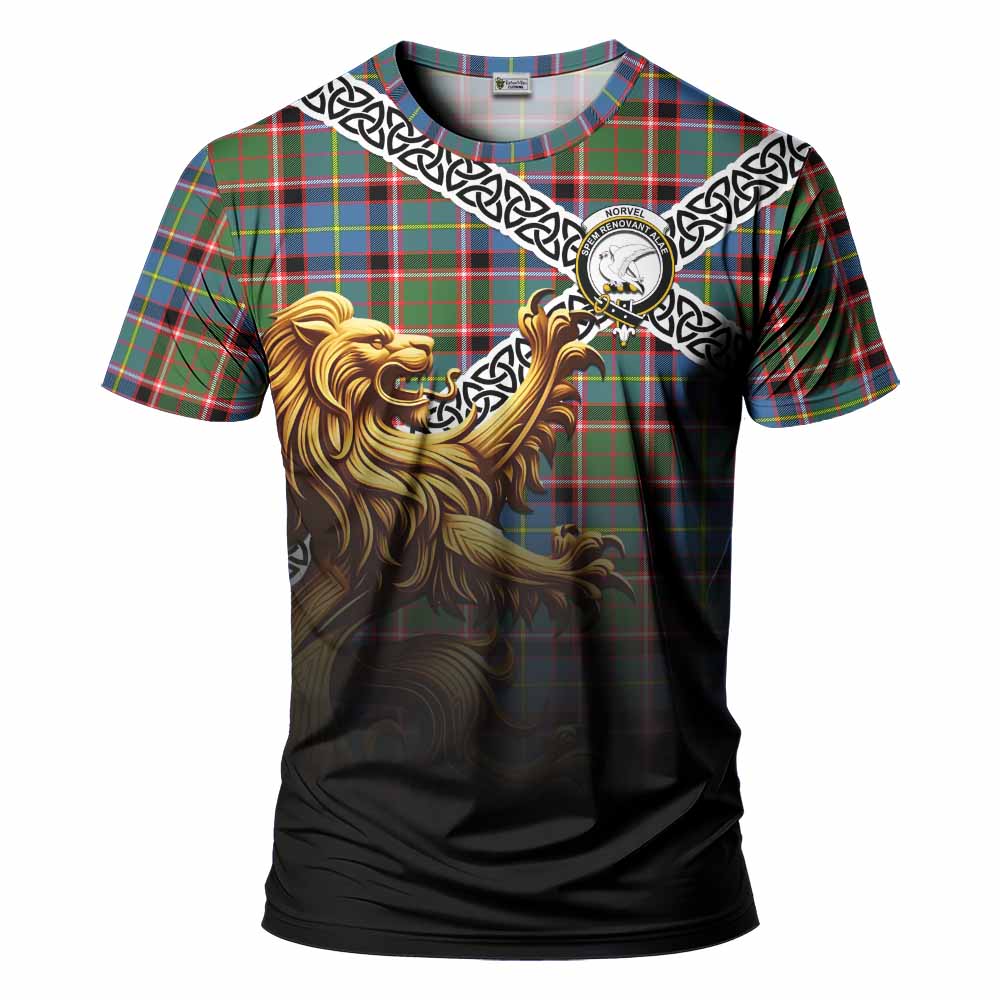 Norvel Crest Tartan T-Shirt with Golden Lion Emblem Celtic Style Kid's Shirt - Tartan Vibes Clothing