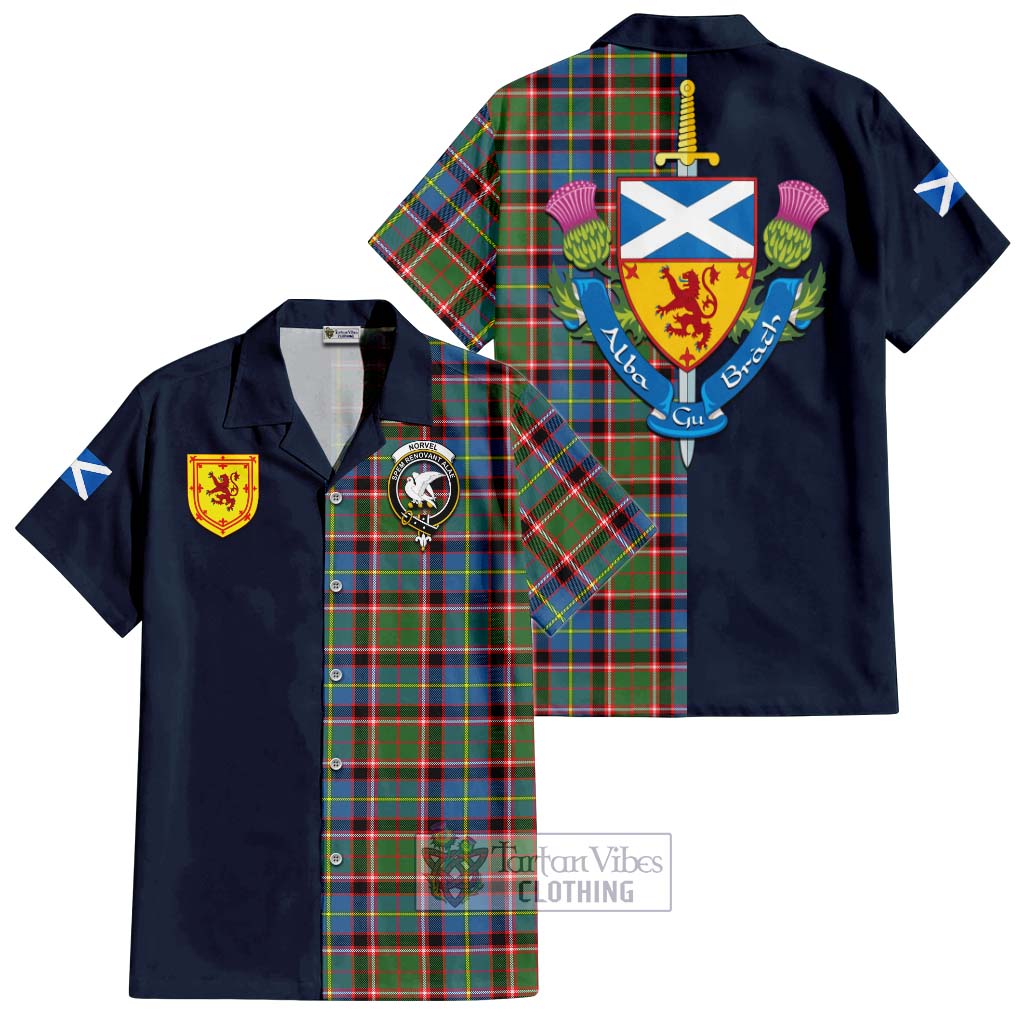 Tartan Vibes Clothing Norvel Tartan Short Sleeve Button Shirt with Scottish Lion Royal Arm Half Style