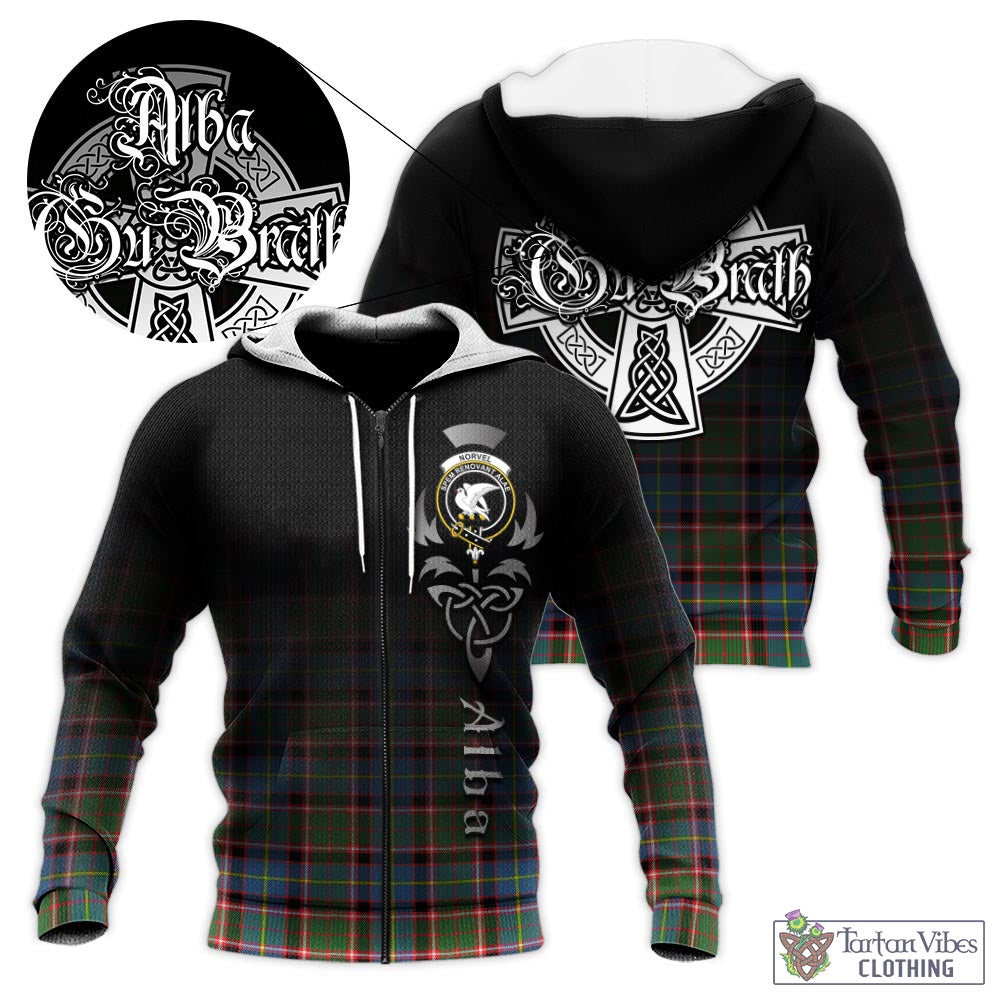 Tartan Vibes Clothing Norvel Tartan Knitted Hoodie Featuring Alba Gu Brath Family Crest Celtic Inspired