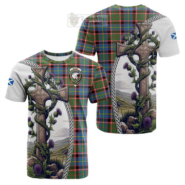 Norvel Tartan Cotton T-shirt with Family Crest and St. Andrew's Cross Accented by Thistle Vines