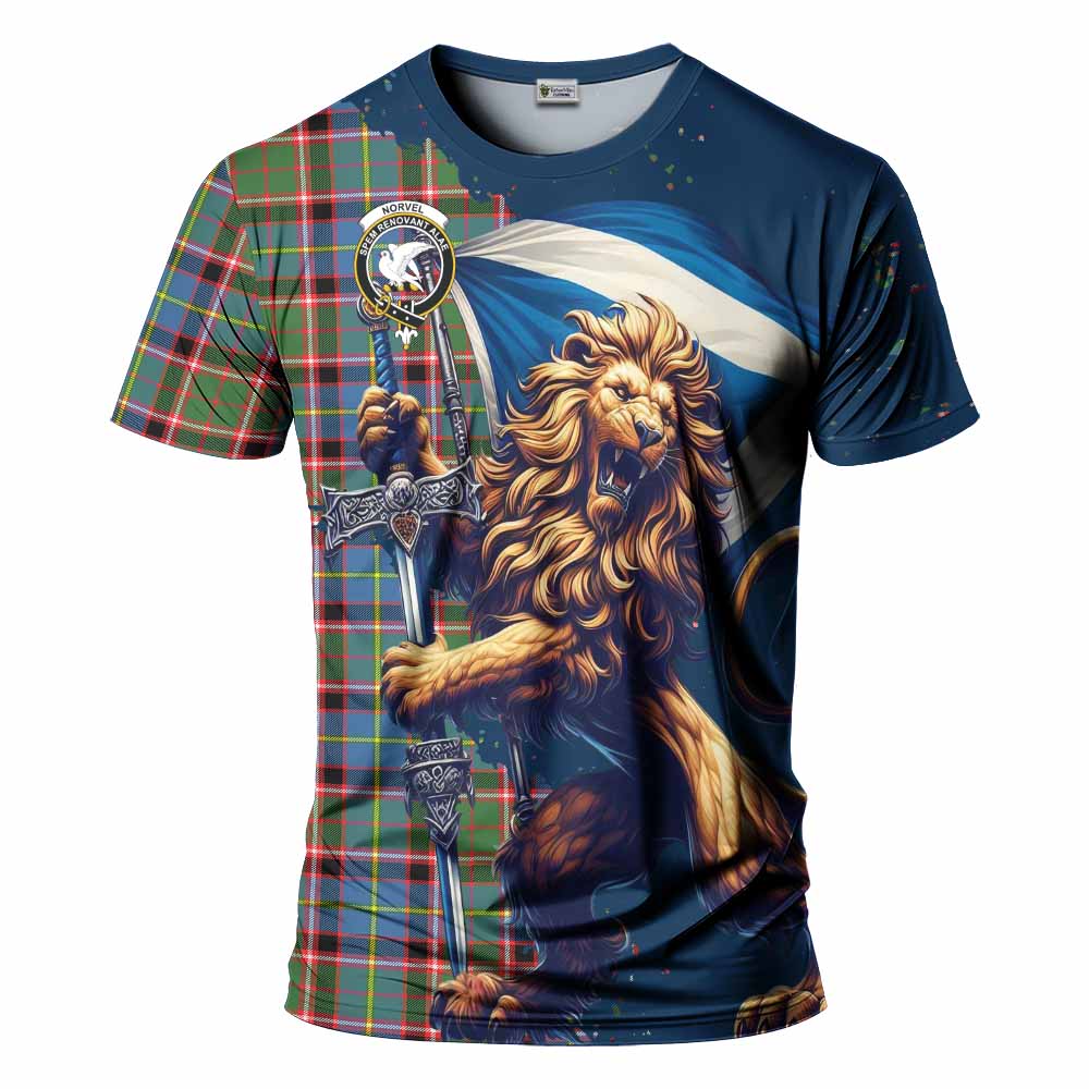 Tartan Vibes Clothing Norvel Tartan Family Crest T-Shirt with Scottish Majestic Lion