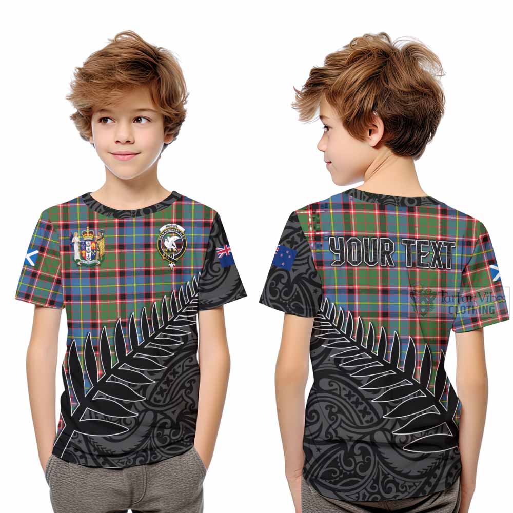 Tartan Vibes Clothing Norvel Crest Tartan Kid T-Shirt with New Zealand Silver Fern Half Style