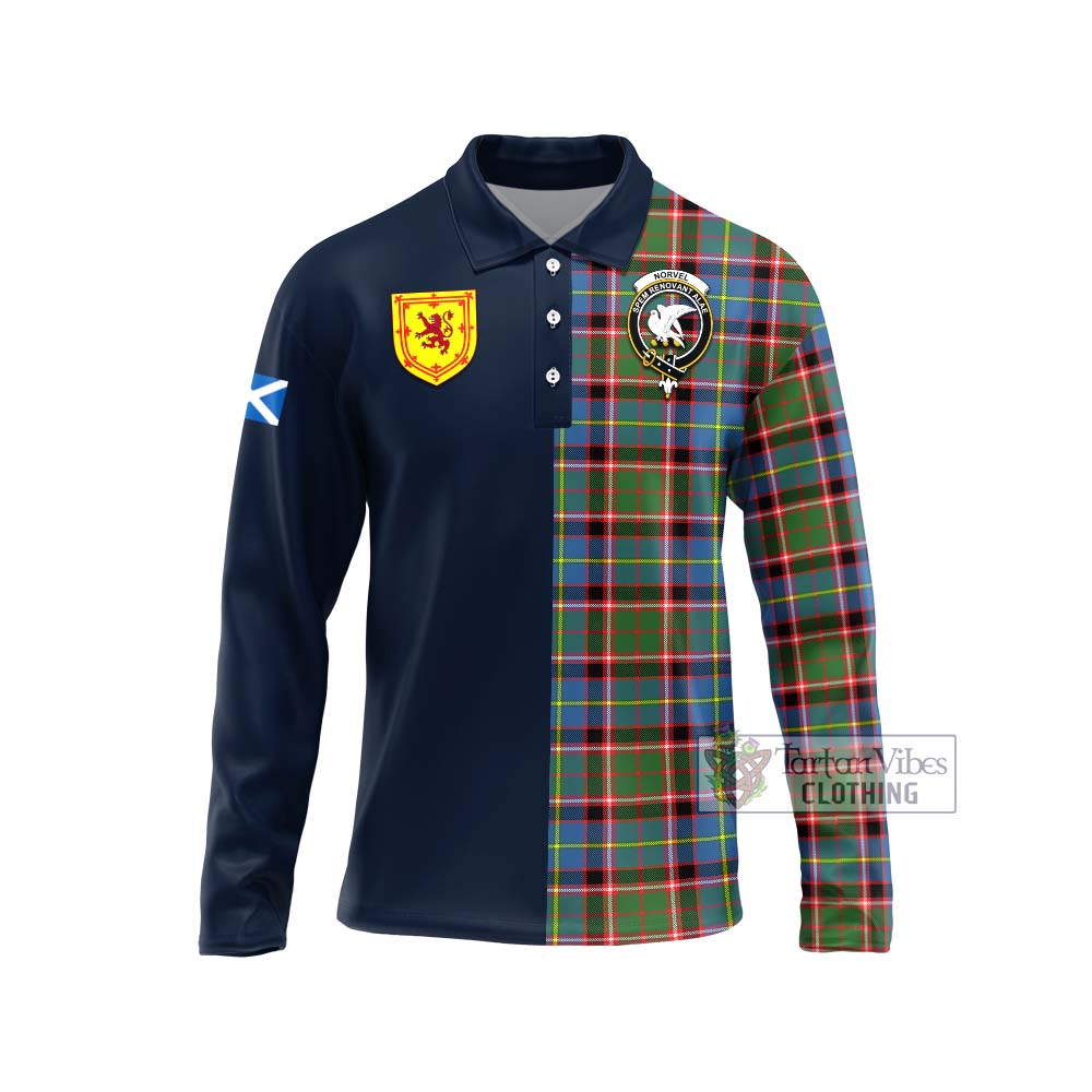 Tartan Vibes Clothing Norvel Tartan Long Sleeve Polo Shirt with Scottish Lion Royal Arm Half Style