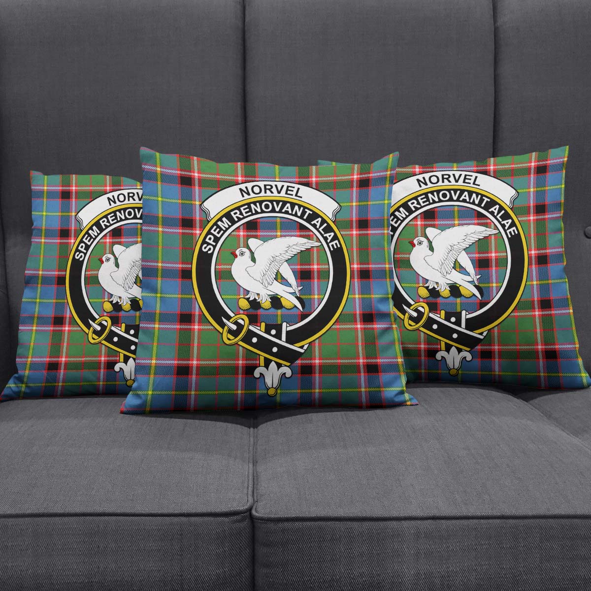 Norvel Tartan Pillow Cover with Family Crest Square Pillow Cover - Tartanvibesclothing