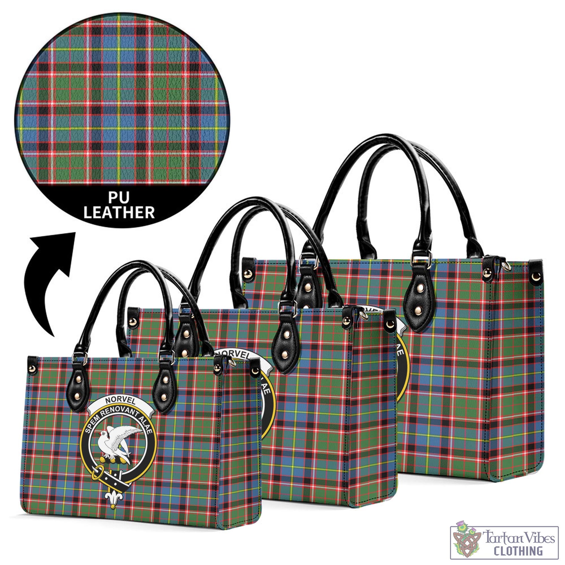 Tartan Vibes Clothing Norvel Tartan Luxury Leather Handbags with Family Crest