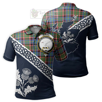 Norvel Tartan Polo Shirt Featuring Thistle and Scotland Map