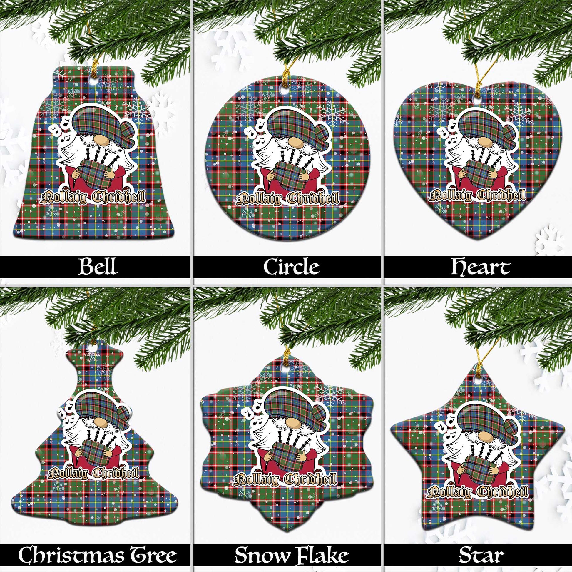 Norvel Tartan Christmas Ornaments with Scottish Gnome Playing Bagpipes Ceramic - Tartanvibesclothing Shop