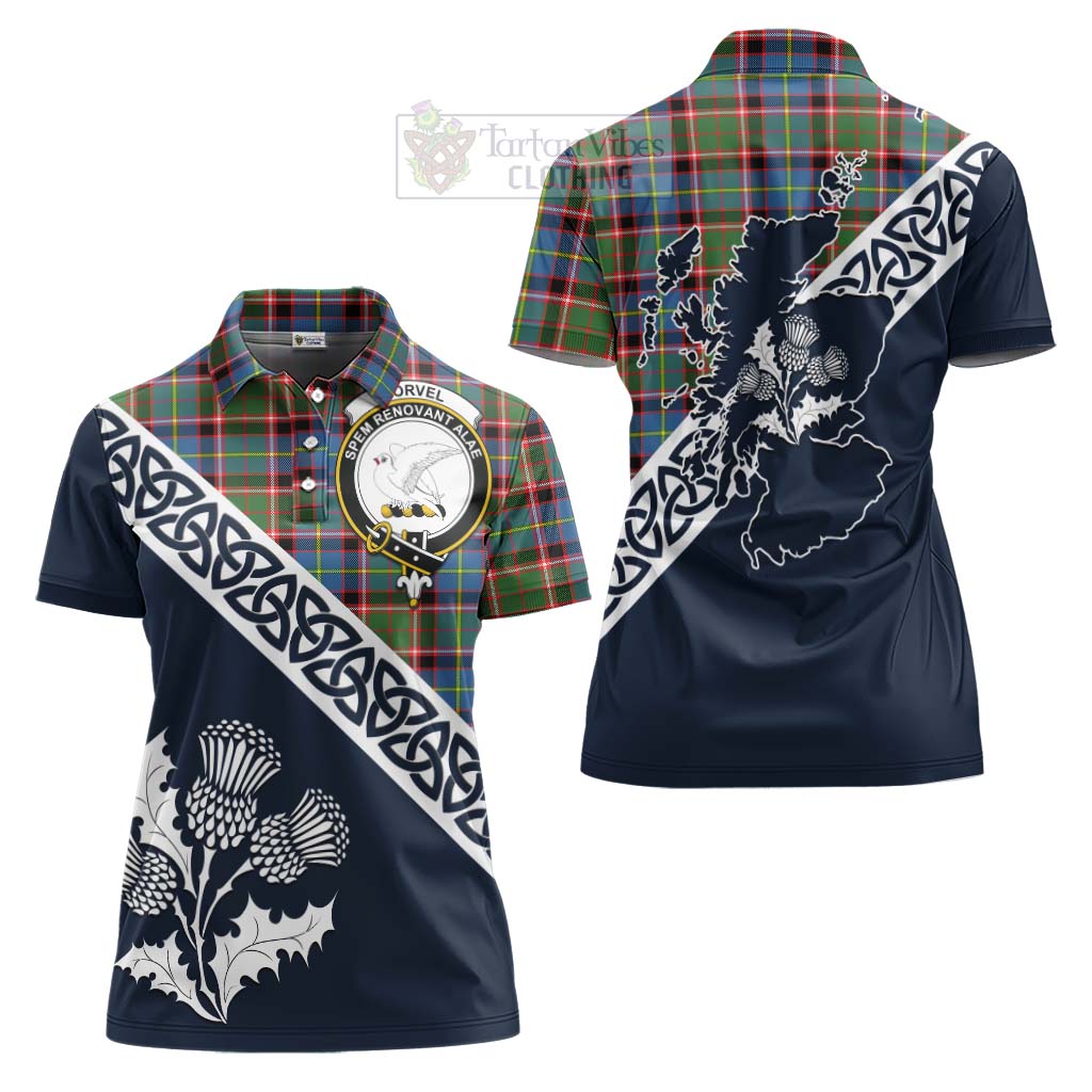 Tartan Vibes Clothing Norvel Tartan Women's Polo Shirt Featuring Thistle and Scotland Map