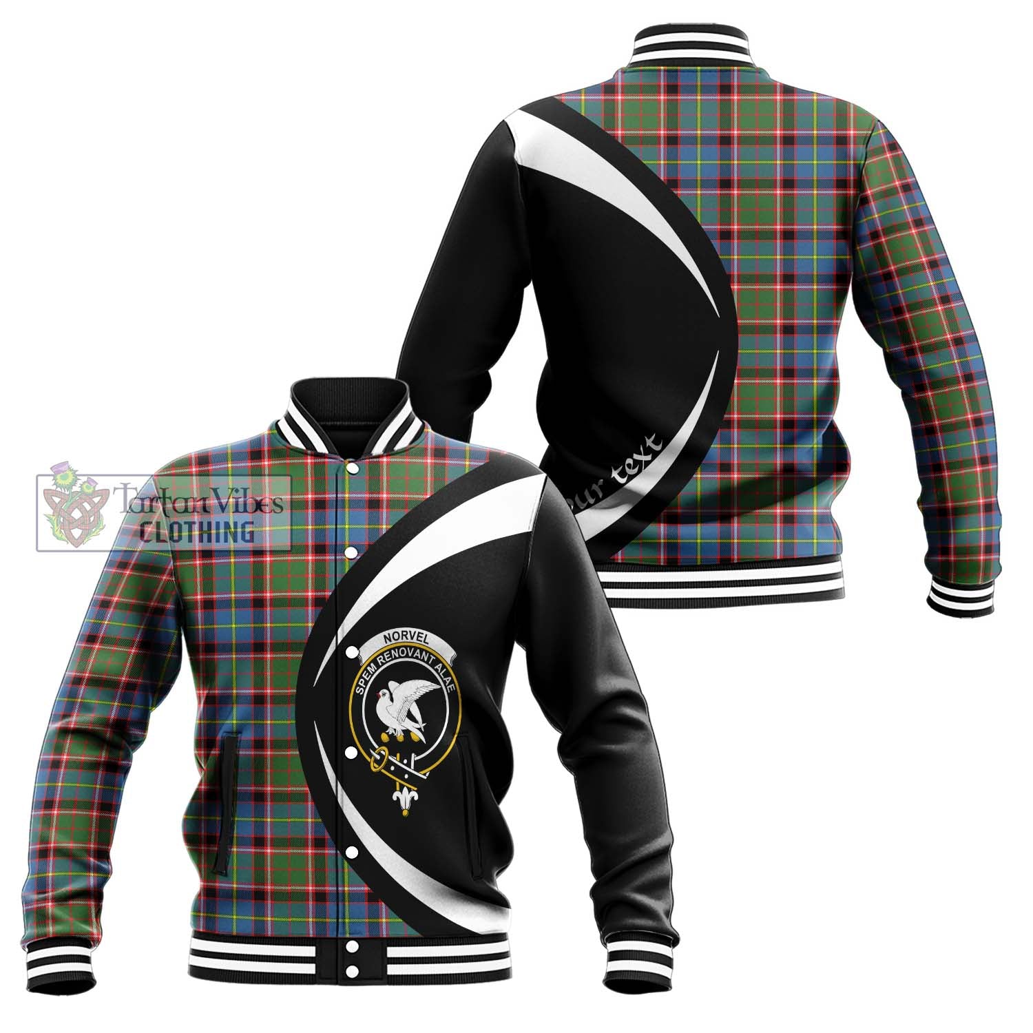 Tartan Vibes Clothing Norvel Tartan Baseball Jacket with Family Crest Circle Style