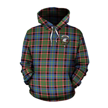 Norvel Tartan Cotton Hoodie with Family Crest and Bearded Skull Holding Bottles of Whiskey