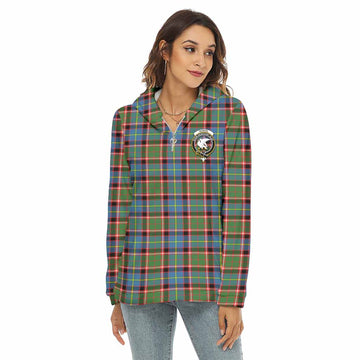 Norvel Tartan Women's Borg Fleece Hoodie with Half Zip with Family Crest