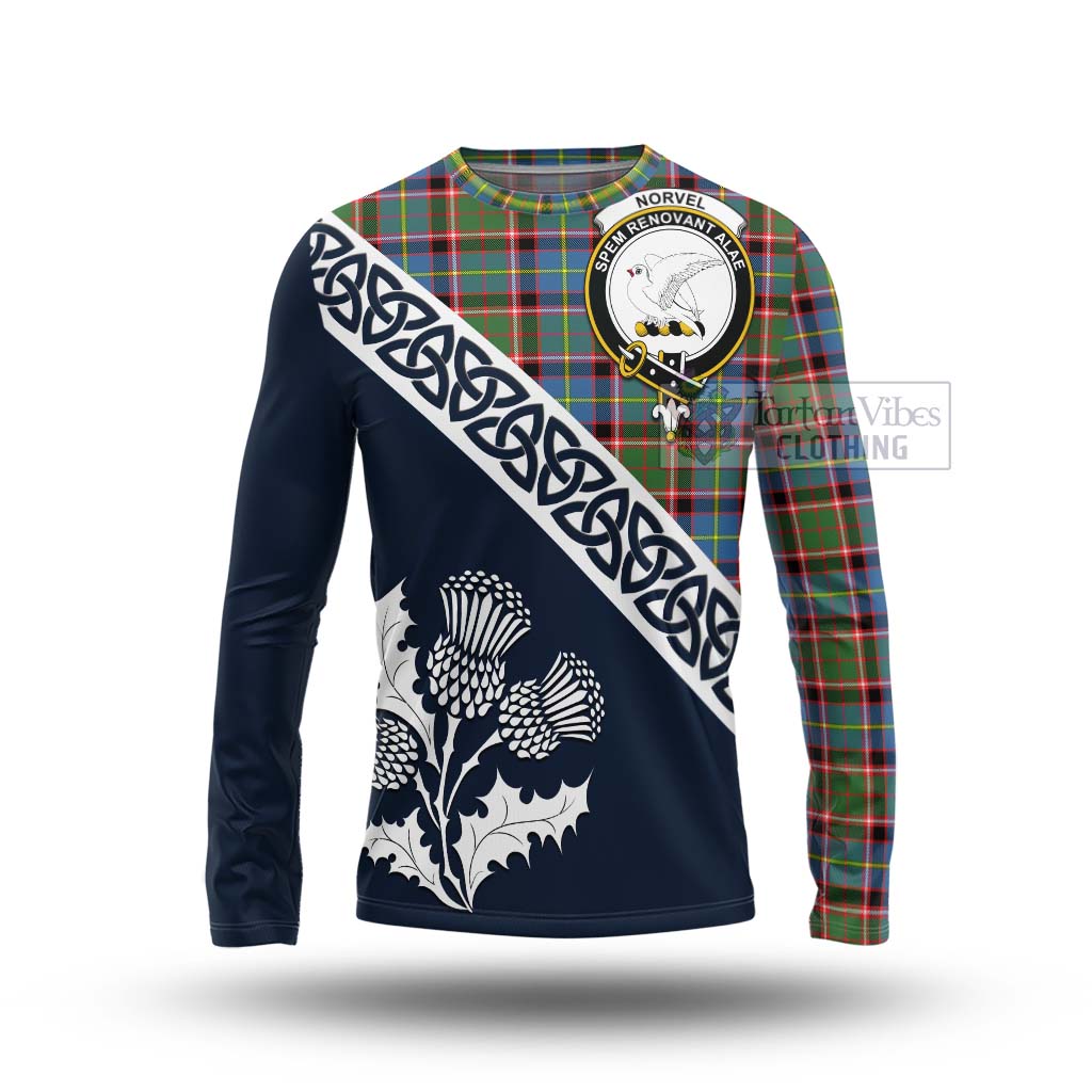 Tartan Vibes Clothing Norvel Tartan Long Sleeve T-Shirt Featuring Thistle and Scotland Map