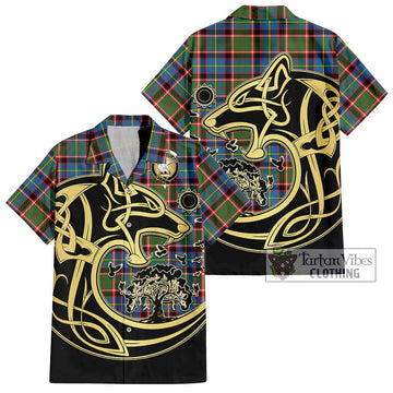 Norvel Tartan Short Sleeve Button Shirt with Family Crest Celtic Wolf Style