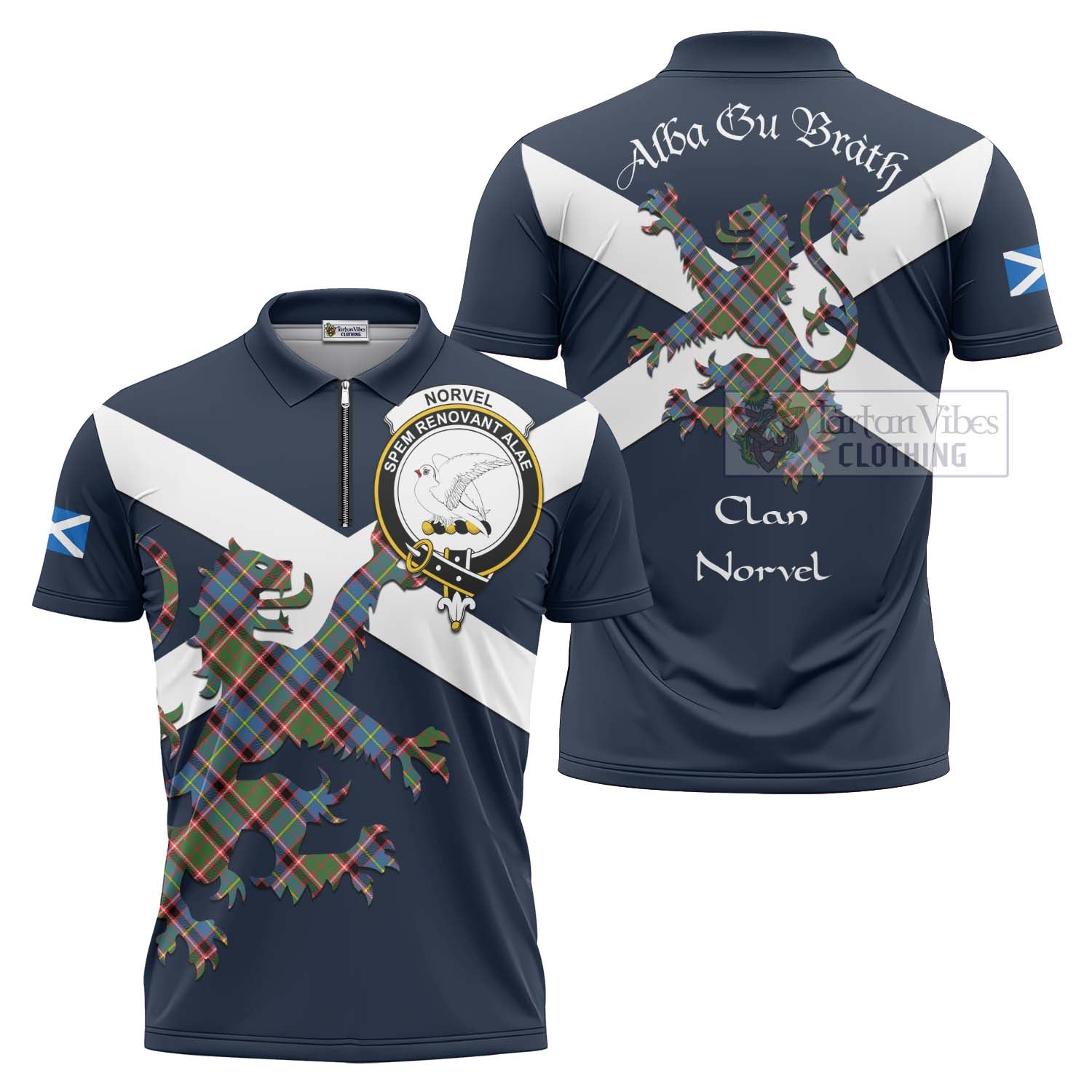 Tartan Vibes Clothing Norvel Tartan Lion Rampant Zipper Polo Shirt – Proudly Display Your Heritage with Alba Gu Brath and Clan Name