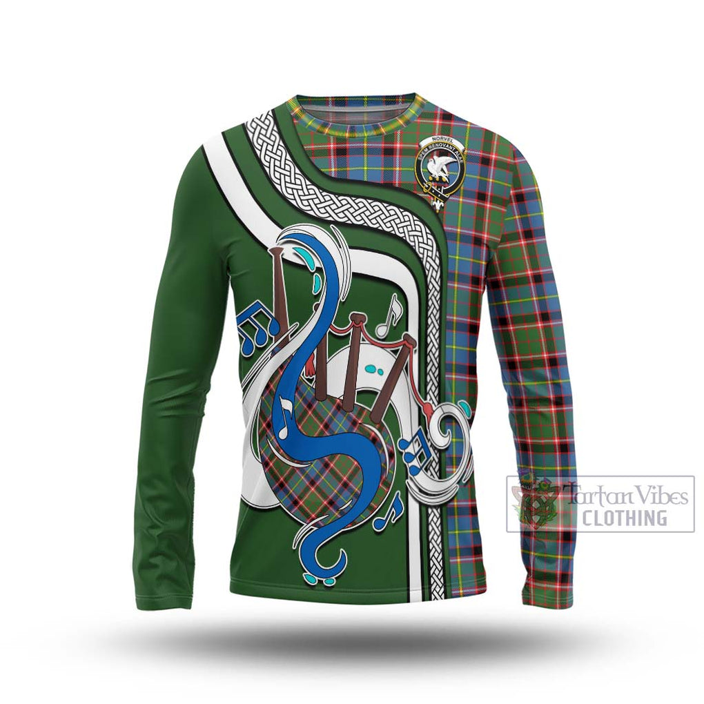 Tartan Vibes Clothing Norvel Tartan Long Sleeve T-Shirt with Epic Bagpipe Style