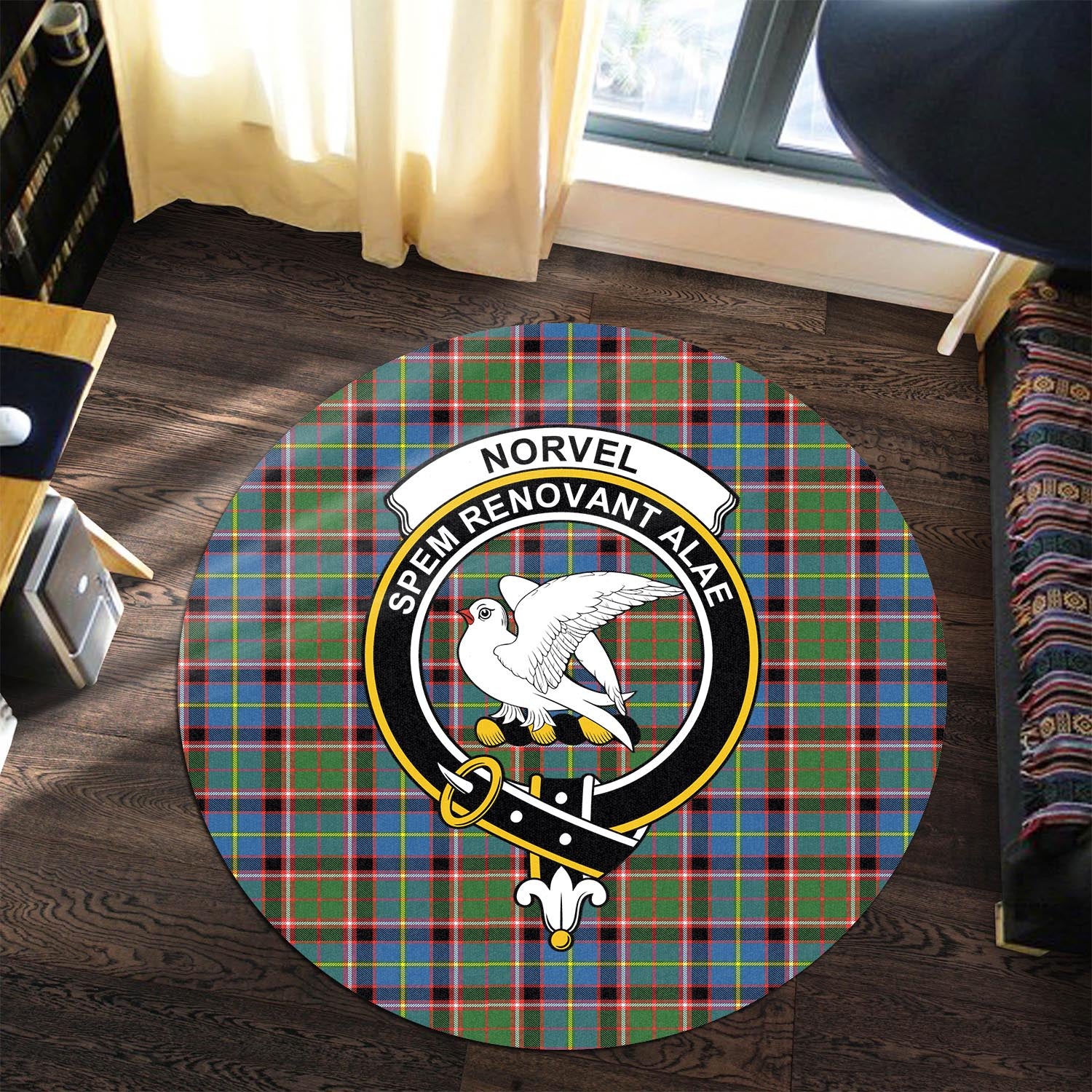 norvel-tartan-round-rug-with-family-crest