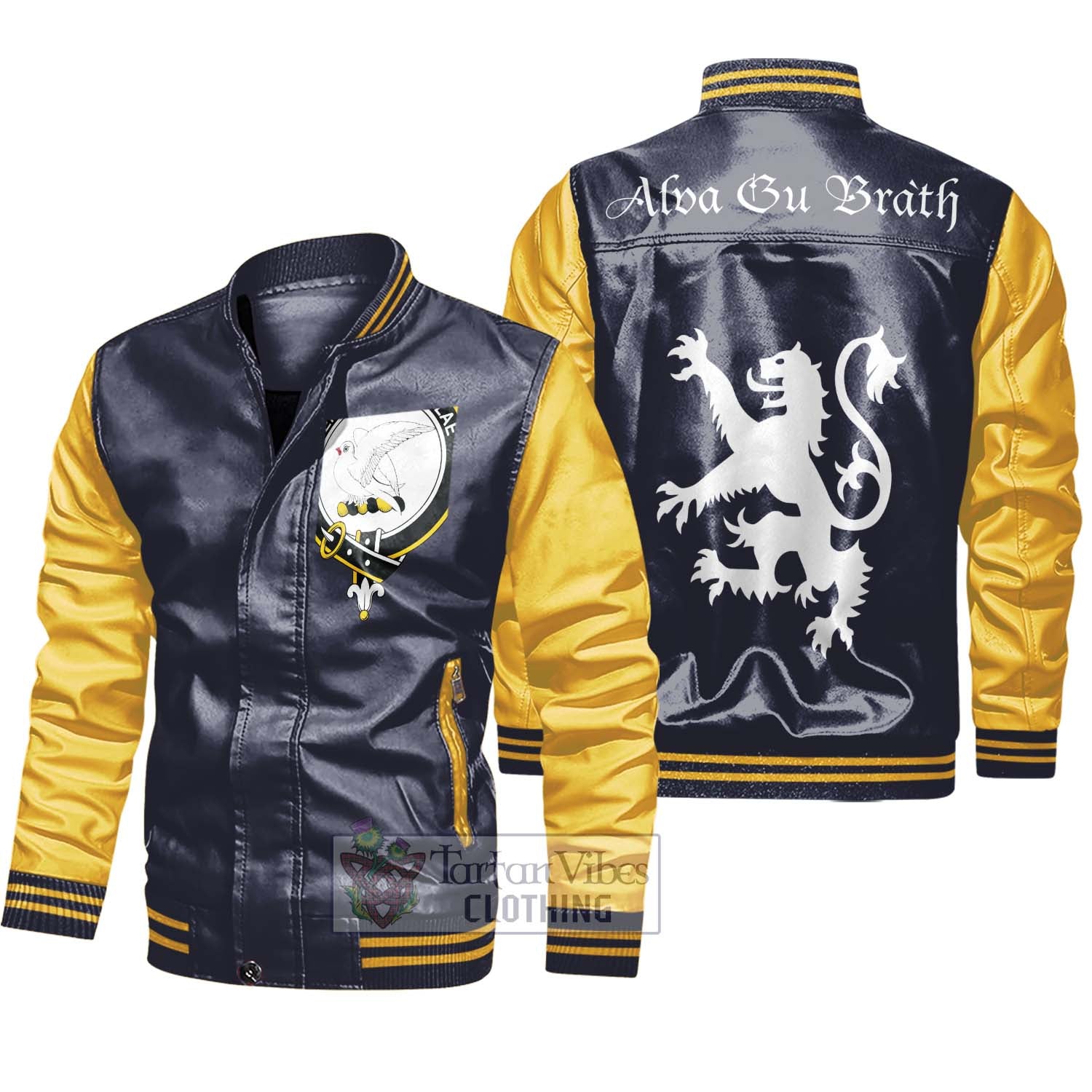 Tartan Vibes Clothing Norvel Family Crest Leather Bomber Jacket Lion Rampant Alba Gu Brath Style