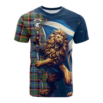 Norvel Tartan Family Crest Cotton T-shirt with Scottish Majestic Lion