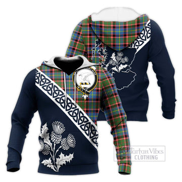 Norvel Tartan Knitted Hoodie Featuring Thistle and Scotland Map