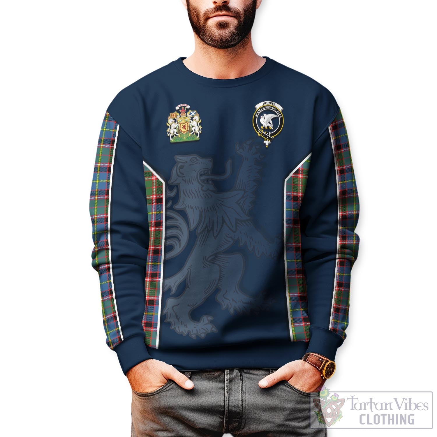 Tartan Vibes Clothing Norvel Tartan Sweater with Family Crest and Lion Rampant Vibes Sport Style