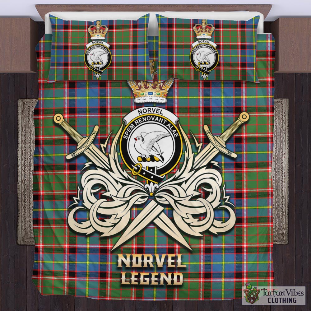 Tartan Vibes Clothing Norvel Tartan Bedding Set with Clan Crest and the Golden Sword of Courageous Legacy