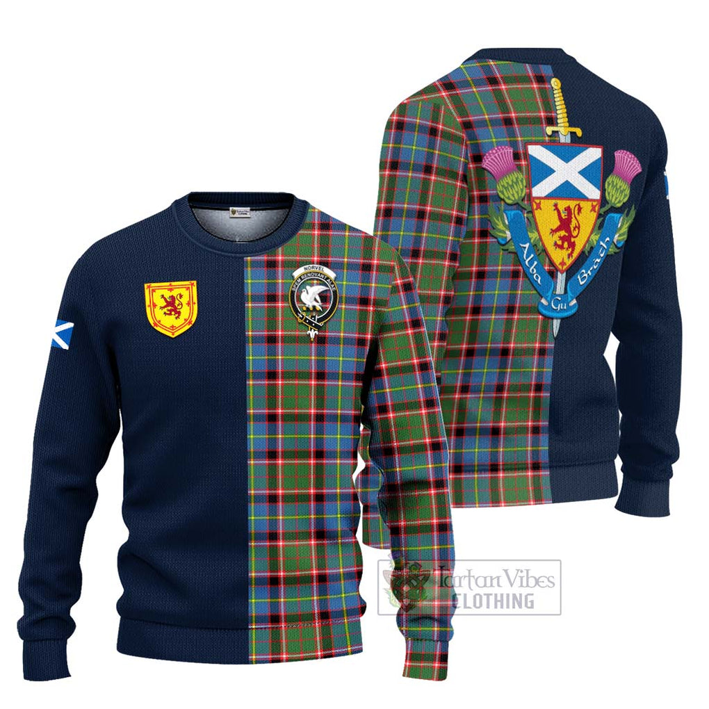 Tartan Vibes Clothing Norvel Tartan Knitted Sweater with Scottish Lion Royal Arm Half Style