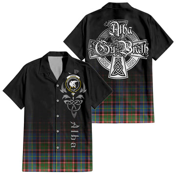 Norvel Tartan Short Sleeve Button Up Featuring Alba Gu Brath Family Crest Celtic Inspired